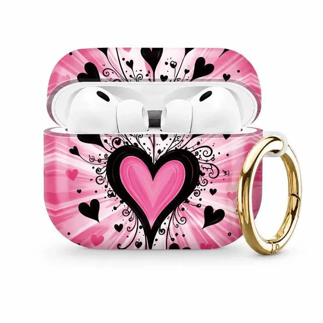 Main image of Compatible with AirPod Pro 3 Case (2025), Stylish Pattern Protective Cover with Keychain, Shockproof Anti-Drop TPU Case for Women and Men(Pink Heart Black Swirls)