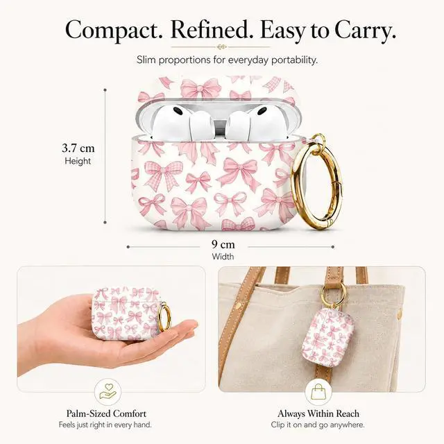 Alt view image 2 of 7 - Compatible with AirPod Pro 3 Case (2025), Stylish Pattern Protective Cover with Keychain, Shockproof Anti-Drop TPU Case for Women and Men(Pink Bows)