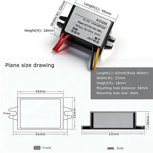 Alt view image 2 of 6 - AC to DC Converter 12V 5A, IP67 Waterproof Step Down Converter AC 10-28V to DC 12V, Integrated SMD with 4 Cables for Motor, Pump, Router, Surveillance Camera (1Pcs)