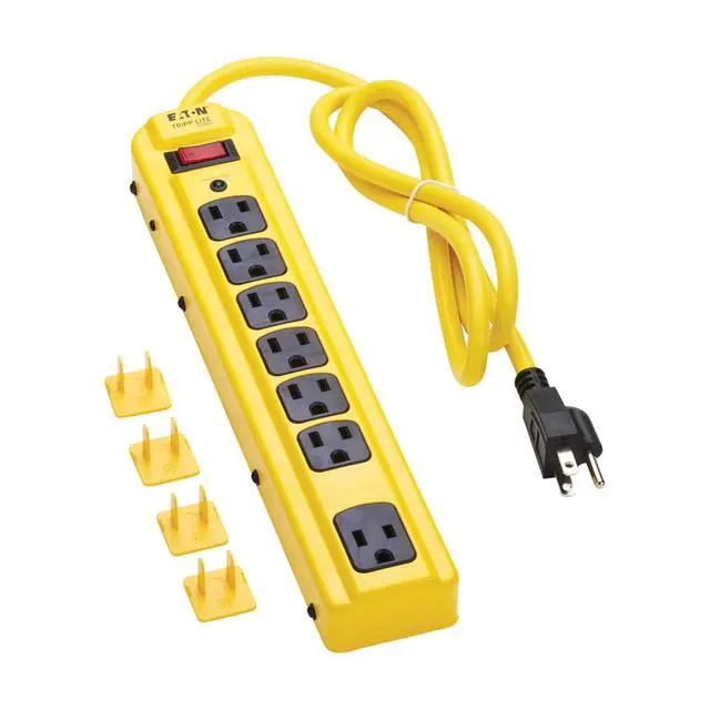 Alt view image 3 of 7 - Eaton Series TLM704SA Heavy Duty Power Strip with Surge Protection, 7 Outlets, 450 Joules, 4ft Cord, Yellow Metal Housing, Under Desk & Wall Mountable, Cord Wrap, Industrial Garage Shop