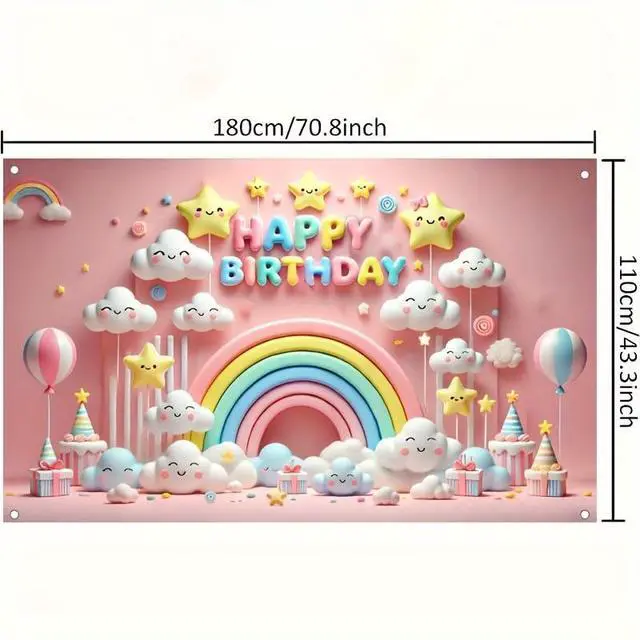 Alt view image 5 of 5 - Rainbow Star Happy Birthday Banner 71x43 Inch | Banner Sign Party Backdrop Rainbow Cloud Banner Star Celebration Background Playroom Bedroom Wall Yard Sky Stars