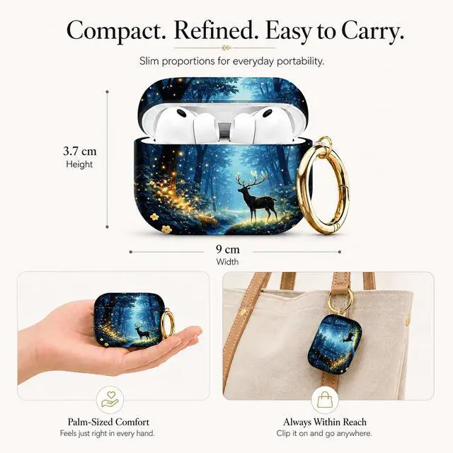 Alt view image 2 of 7 - Compatible with AirPod Pro 3 Case (2025), Stylish Pattern Protective Cover with Keychain, Shockproof Anti-Drop TPU Case for Women and Men(Enchanted Forest Deer Glow Lights)