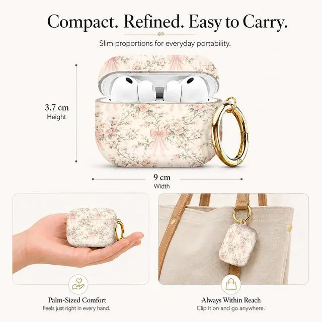 Alt view image 2 of 7 - Compatible with AirPod Pro 3 Case (2025), Stylish Pattern Protective Cover with Keychain, Shockproof Anti-Drop TPU Case for Women and Men(Floral Bow)