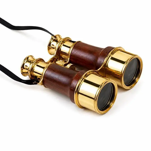 Main image of Antique Marine Victorian Binoculars Handmade Buffed Leather Cover Belt 5 inches Brass Home & Office Decor