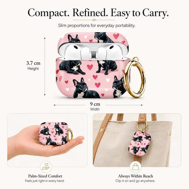 Alt view image 2 of 7 - Compatible with AirPod Pro 3 Case (2025), Stylish Pattern Protective Cover with Keychain, Shockproof Anti-Drop TPU Case for Women and Men(French Bulldog Hearts Pink)
