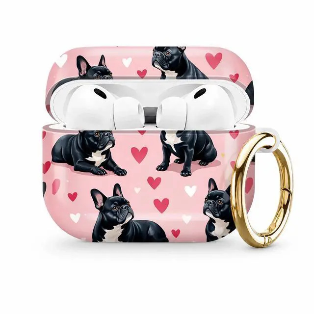 Main image of Compatible with AirPod Pro 3 Case (2025), Stylish Pattern Protective Cover with Keychain, Shockproof Anti-Drop TPU Case for Women and Men(French Bulldog Hearts Pink)