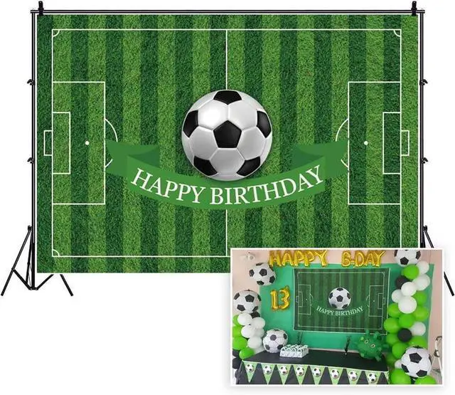 Main image of 8x6ft Soccer Birthday Party Backdrop Football Field Photography Background | for Boys Birthday Ceremony Room Decor Soccer Sport Photo Wallpaper, Polyester