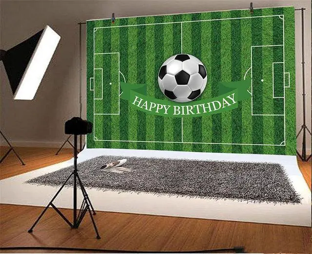 Alt view image 2 of 7 - 8x6ft Soccer Birthday Party Backdrop Football Field Photography Background | for Boys Birthday Ceremony Room Decor Soccer Sport Photo Wallpaper, Polyester