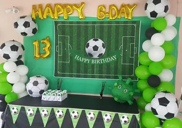 Alt view image 3 of 7 - 8x6ft Soccer Birthday Party Backdrop Football Field Photography Background | for Boys Birthday Ceremony Room Decor Soccer Sport Photo Wallpaper, Polyester