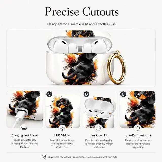 Alt view image 3 of 7 - Compatible with AirPod Pro 3 Case (2025), Stylish Pattern Protective Cover with Keychain, Shockproof Anti-Drop TPU Case for Women and Men(Dachshund Artistic Splash)