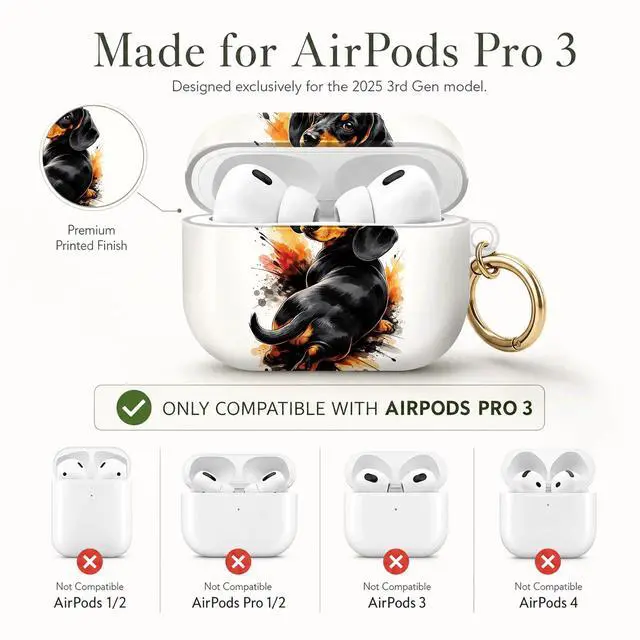 Alt view image 6 of 7 - Compatible with AirPod Pro 3 Case (2025), Stylish Pattern Protective Cover with Keychain, Shockproof Anti-Drop TPU Case for Women and Men(Dachshund Artistic Splash)