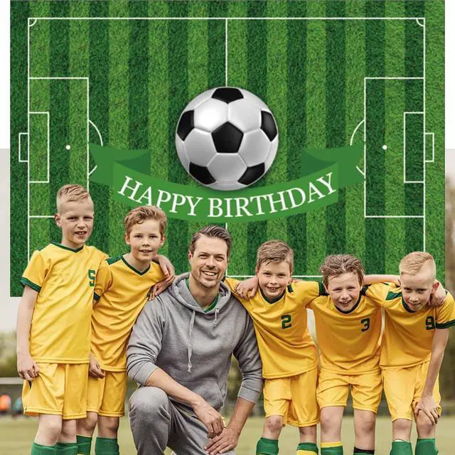 Alt view image 5 of 7 - 8x6ft Soccer Birthday Party Backdrop Football Field Photography Background | for Boys Birthday Ceremony Room Decor Soccer Sport Photo Wallpaper, Polyester
