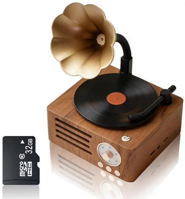 Main image of Retro Music Player, Vintage Phonograph Style MP3 Speaker with 32GB TF Card, Desktop Audio Player with Tonearm Switch & Rotary Volume, Classic Vinyl Look for Home Office Daily Use