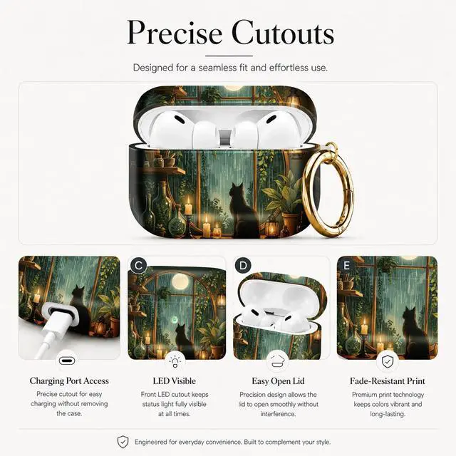 Alt view image 3 of 7 - Compatible with AirPod Pro 3 Case (2025), Stylish Pattern Protective Cover with Keychain, Shockproof Anti-Drop TPU Case for Women and Men(Cozy Indoor Garden Night Scene)