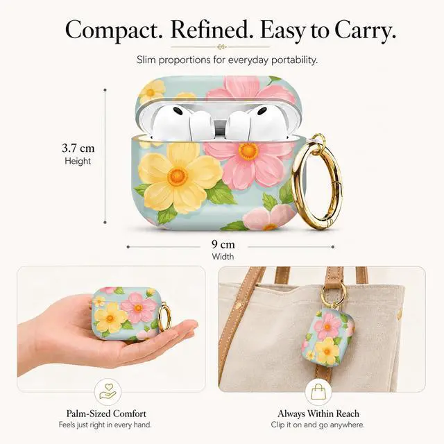 Alt view image 2 of 7 - Compatible with AirPod Pro 3 Case (2025), Stylish Pattern Protective Cover with Keychain, Shockproof Anti-Drop TPU Case for Women and Men(Floral with Pink Yellow Flowers)