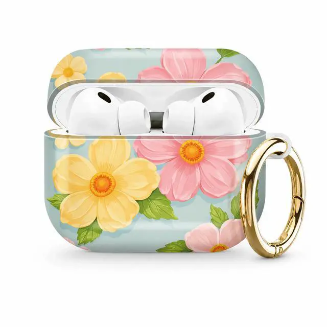 Main image of Compatible with AirPod Pro 3 Case (2025), Stylish Pattern Protective Cover with Keychain, Shockproof Anti-Drop TPU Case for Women and Men(Floral with Pink Yellow Flowers)