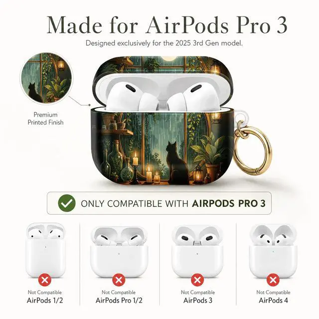Alt view image 6 of 7 - Compatible with AirPod Pro 3 Case (2025), Stylish Pattern Protective Cover with Keychain, Shockproof Anti-Drop TPU Case for Women and Men(Cozy Indoor Garden Night Scene)