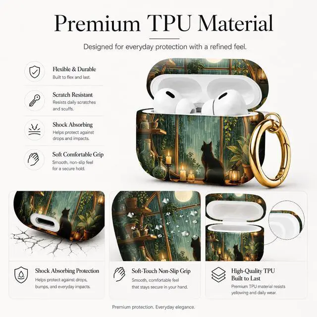Alt view image 4 of 7 - Compatible with AirPod Pro 3 Case (2025), Stylish Pattern Protective Cover with Keychain, Shockproof Anti-Drop TPU Case for Women and Men(Cozy Indoor Garden Night Scene)