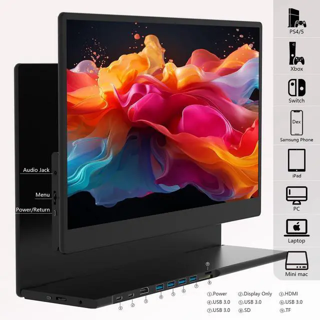 Alt view image 2 of 7 - Portable Monitor 15.6 Inch 1080p Built-in Hub Docking Station 64G Storage Card IPS Display with Foldable Stand for Mac Windows, iPad,Smart Phone