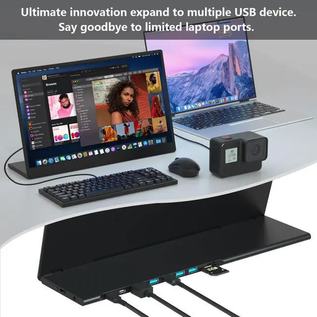 Alt view image 3 of 7 - Portable Monitor 15.6 Inch 1080p Built-in Hub Docking Station 64G Storage Card IPS Display with Foldable Stand for Mac Windows, iPad,Smart Phone