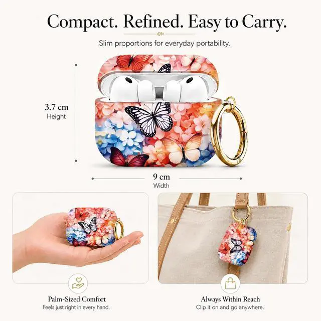 Alt view image 2 of 7 - Compatible with AirPod Pro 3 Case (2025), Stylish Pattern Protective Cover with Keychain, Shockproof Anti-Drop TPU Case for Women and Men(Butterfly Floral)