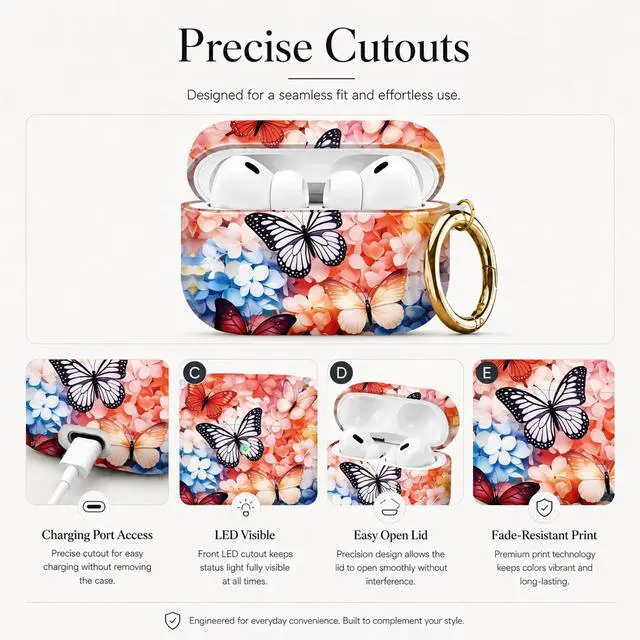Alt view image 3 of 7 - Compatible with AirPod Pro 3 Case (2025), Stylish Pattern Protective Cover with Keychain, Shockproof Anti-Drop TPU Case for Women and Men(Butterfly Floral)