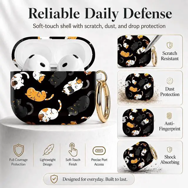 Alt view image 2 of 7 - Compatible with Airpod 4 Case,TPU Cute Pattern Protective, Shockproof Anti Scratch Case with Keychain Ring, Supports Wireless Charging(Cute Cats Playing)