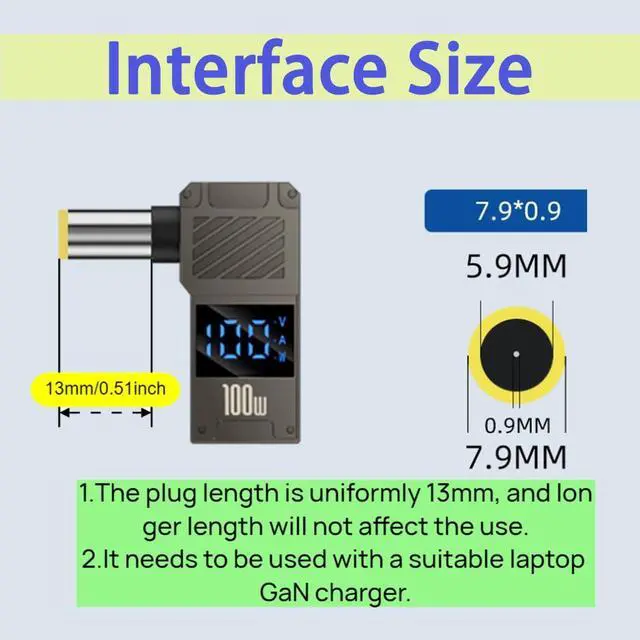 Alt view image 2 of 6 - 100W PD Power Charger Connector Tip for IBM DC 7.9 x 5.5mm with 100W/5A USB C Cable (1.5M)