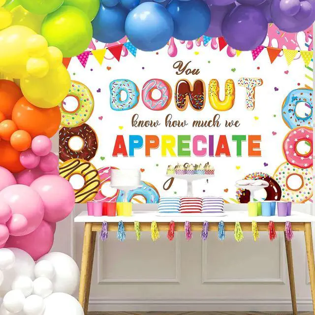 Alt view image 4 of 7 - You Donut Know How Much We Appreciate You Backdrop 8x6FT Doughnut Thank You Background Thanks for All You Do Backdrop for Staff Employee Teachers Doctor Party Decorations Banner Photo Props