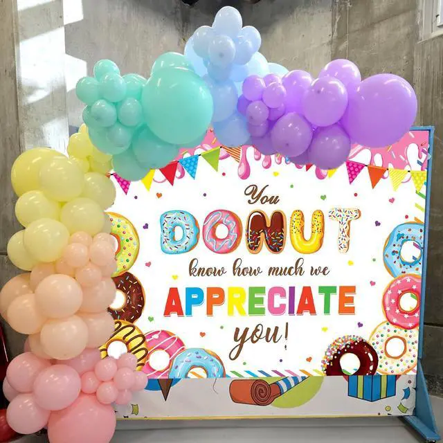 Alt view image 5 of 7 - You Donut Know How Much We Appreciate You Backdrop 8x6FT Doughnut Thank You Background Thanks for All You Do Backdrop for Staff Employee Teachers Doctor Party Decorations Banner Photo Props