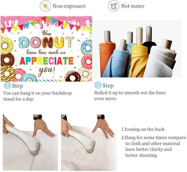 Alt view image 7 of 7 - You Donut Know How Much We Appreciate You Backdrop 8x6FT Doughnut Thank You Background Thanks for All You Do Backdrop for Staff Employee Teachers Doctor Party Decorations Banner Photo Props