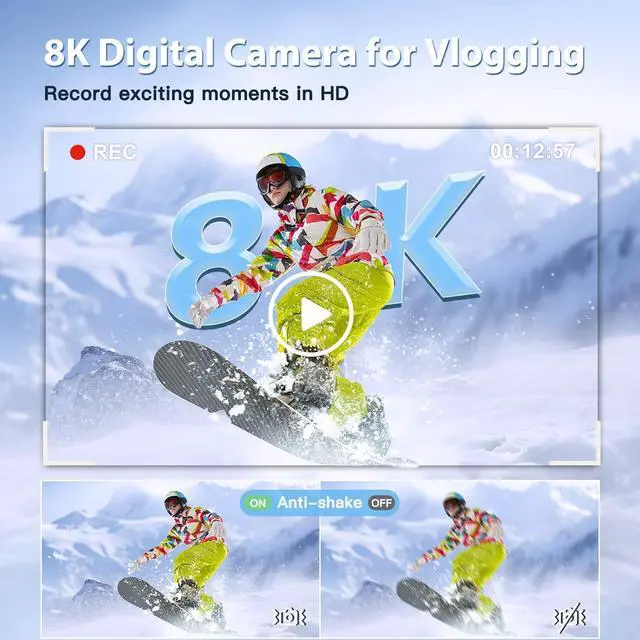 Alt view image 2 of 6 - 8K Digital Cameras for Photography Autofocus, WiFi 88MP Vlogging Camera with Dual-Lens, Flash, 16X Digital Zoom, Touch Screen, Travel Camera Anti-Shake with Lens Hood, 64GB Card,2 Batteries