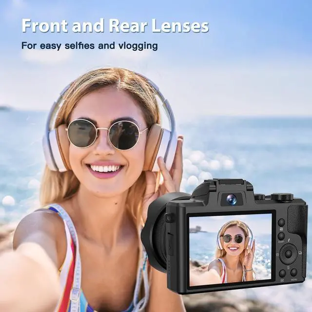 Alt view image 5 of 6 - 8K Digital Cameras for Photography Autofocus, WiFi 88MP Vlogging Camera with Dual-Lens, Flash, 16X Digital Zoom, Touch Screen, Travel Camera Anti-Shake with Lens Hood, 64GB Card,2 Batteries
