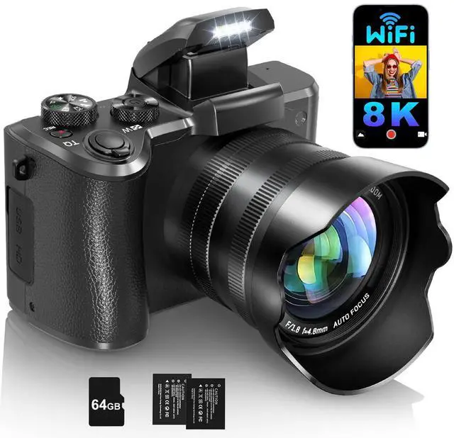 Main image of 8K Digital Cameras for Photography Autofocus, WiFi 88MP Vlogging Camera with Dual-Lens, Flash, 16X Digital Zoom, Touch Screen, Travel Camera Anti-Shake with Lens Hood, 64GB Card,2 Batteries