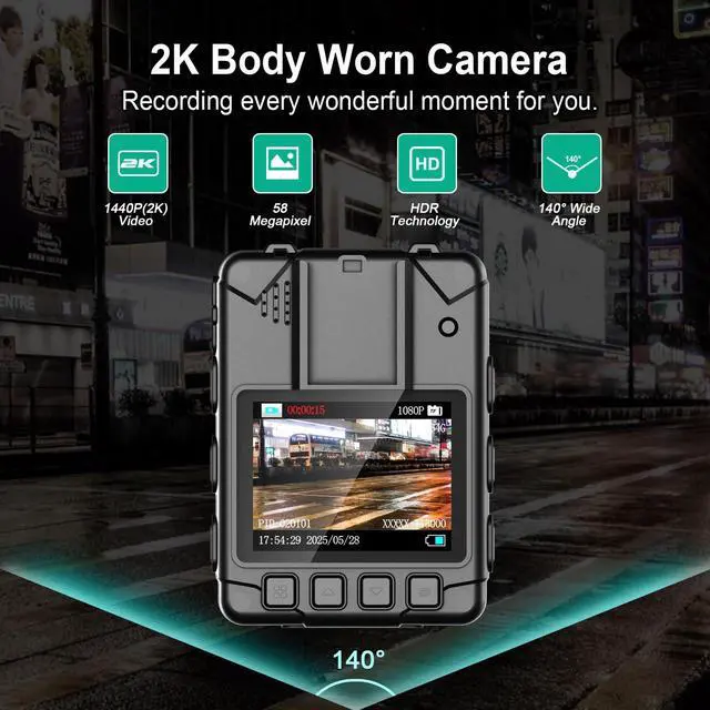 Alt view image 2 of 6 - 1440P 2K Police Body Camera, 128GB,14H Battery, 2.0" LCD,Night Vision, Waterproof Shockproof Lightweight Data-encrypt Body Cam for Law Enforcement