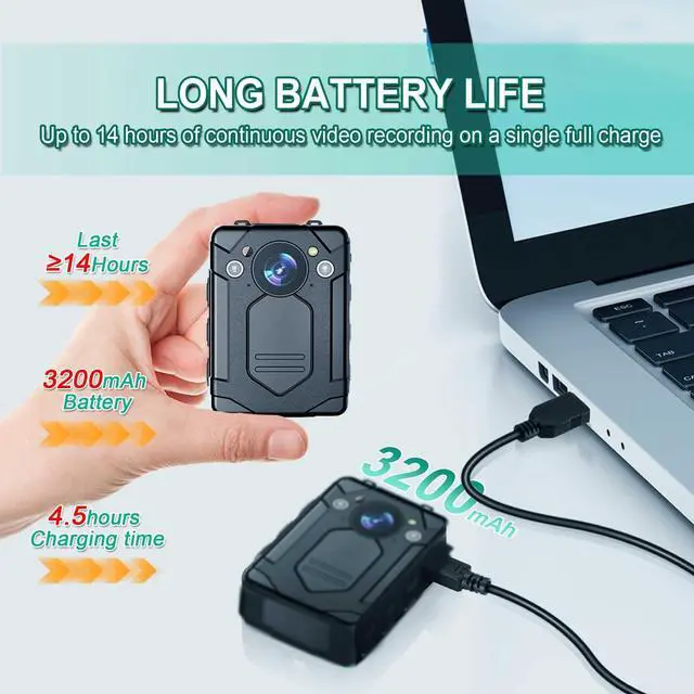Alt view image 3 of 6 - 1440P 2K Police Body Camera, 128GB,14H Battery, 2.0" LCD,Night Vision, Waterproof Shockproof Lightweight Data-encrypt Body Cam for Law Enforcement