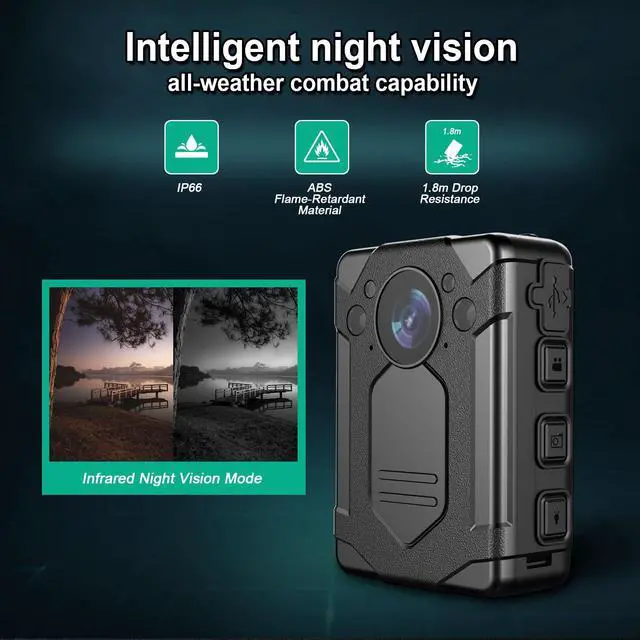 Alt view image 5 of 6 - 1440P 2K Police Body Camera, 128GB,14H Battery, 2.0" LCD,Night Vision, Waterproof Shockproof Lightweight Data-encrypt Body Cam for Law Enforcement