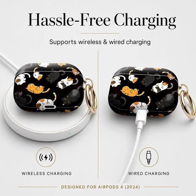Alt view image 5 of 7 - Compatible with Airpod 4 Case,TPU Cute Pattern Protective, Shockproof Anti Scratch Case with Keychain Ring, Supports Wireless Charging(Cute Cats Playing)