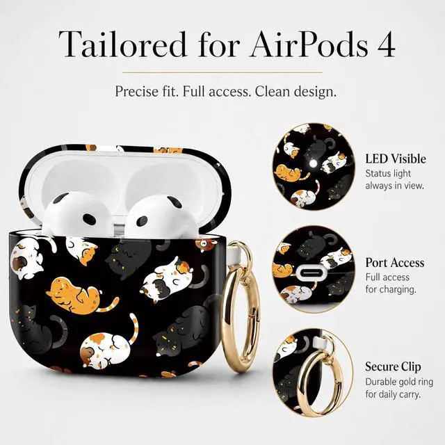 Alt view image 6 of 7 - Compatible with Airpod 4 Case,TPU Cute Pattern Protective, Shockproof Anti Scratch Case with Keychain Ring, Supports Wireless Charging(Cute Cats Playing)