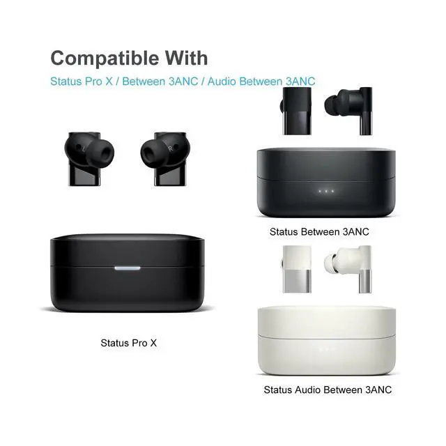 Alt view image 2 of 7 - Replacement Eartips for Status Pro X/Between 3ANC/Audio Between Pro Earbuds | Mermoy Foam Ear Tips 3 Pairs (S/M/L) Black