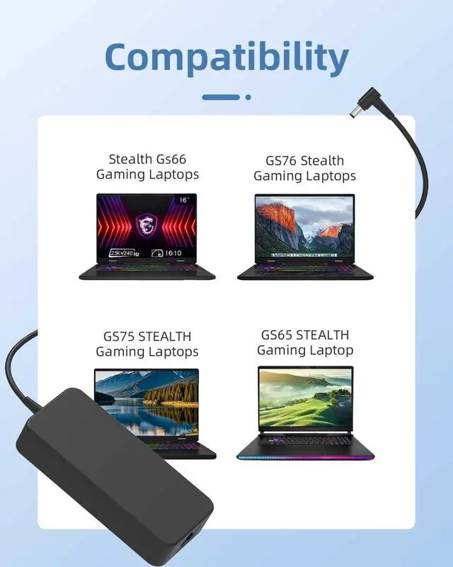 Alt view image 6 of 7 - 230W Stealth Charger Compatible with MSI GS65, GS66 and More, Including Chicony A17-230P1A, A12-230P1A for Creator 15, 17 Stealth Gaming Laptops, Power Adapter Supply Cord