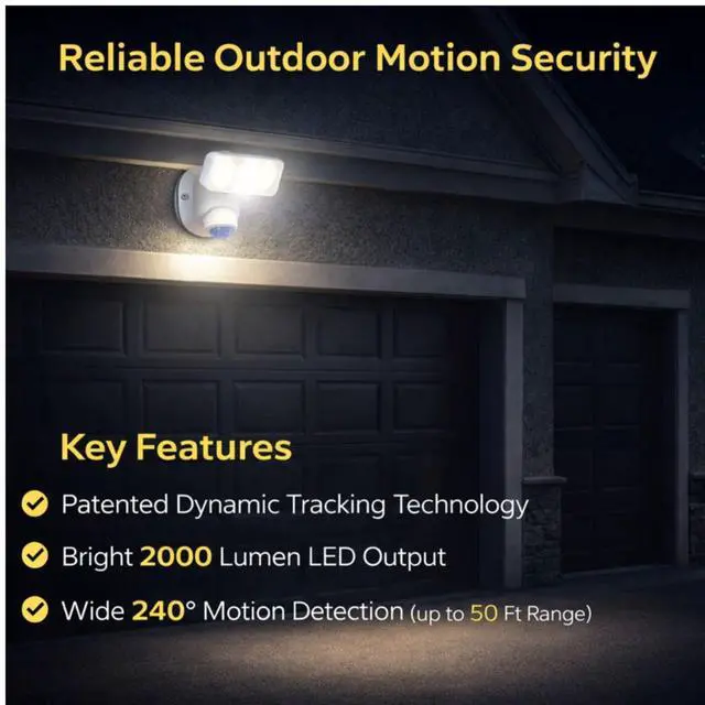 Alt view image 5 of 7 - Wired Motion Security Light with Dynamic Tracking Technology, 2000 Lumens LED, 240° Sensor, White, 50 ft Range