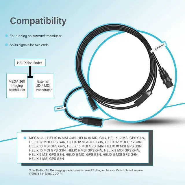 Alt view image 3 of 7 - 720107-1 9 M360 2DDI Y - MEGA 360 & 2D/MDI 7-pin Transducer Adapter Cable Y Cable Compatible with MEGA 360 and Helix 8/9/ 10/12/ 15 Fishfinder