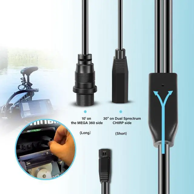 Alt view image 6 of 7 - 720107-1 9 M360 2DDI Y - MEGA 360 & 2D/MDI 7-pin Transducer Adapter Cable Y Cable Compatible with MEGA 360 and Helix 8/9/ 10/12/ 15 Fishfinder