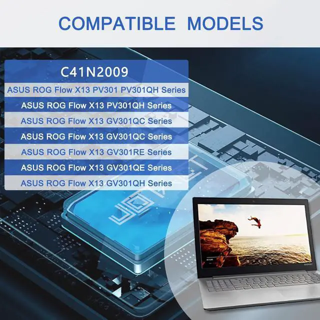 Alt view image 3 of 4 - C41N2009 Laptop Battery Compatible with Asus ROG Flow X13 GV301 GV301Q GV301QC GV301QE GV301QH GV301RA GV301RC GV301RE GV301QC-K5020 GV301QH-K6069T GV301QE-K6022T Series 0B200-03850000 15.48V