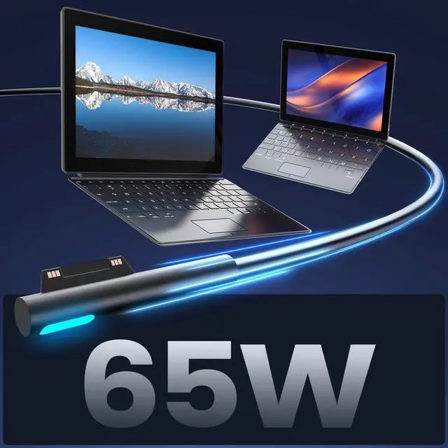Alt view image 2 of 7 - Surface Pro Charger - 65W Fast Charging for Microsoft Surface Pro 3-9, Windows Surface Laptop 1-6, Surface Book 1-3, Surface Go Series
