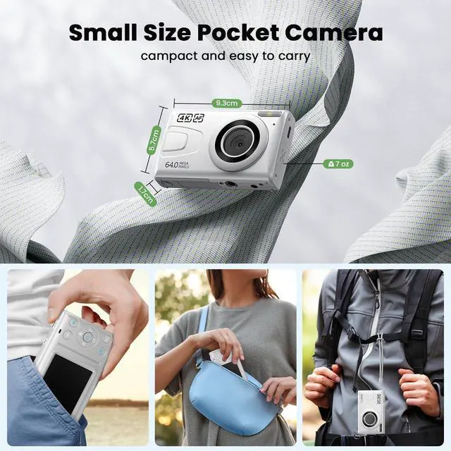 Alt view image 6 of 6 - Digital Camera 4K 64MP Vlogging Camera Autofocus Point and Shoot Digital Cameras for Photography Camera for Kid Student Children Teen Girl Boy, 18X, 2 Batteries, 32GB Card, White