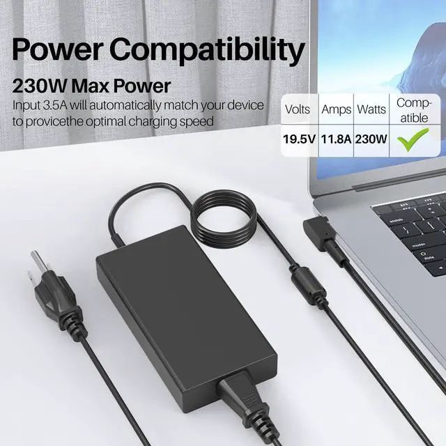 Alt view image 5 of 5 - 230W AC Charger Compatible with Acer Nitro 5 16 17 AN16-51 AN17-71 AN517-4216 Predator Triton 300 500 PT315 PT515 Neo 16 PHN16-71 Predator Helios 300 PH315-53 54 55 Laptop Power Supply Adapter