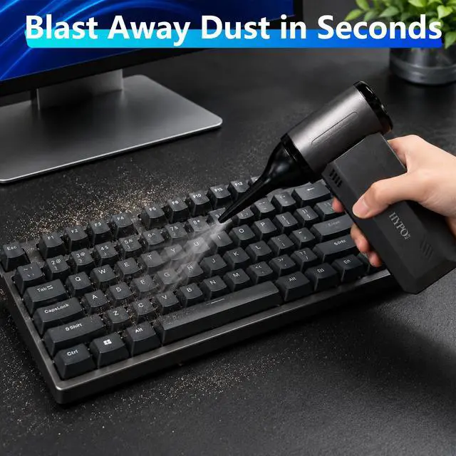 Alt view image 3 of 7 - Electric Compressed Air Duster, Handheld Cordless 2 in 1 Air Blower and Vacuum, 130000RPM Electirc Turbo Jet Blower, Stepless Speed Motor, Type-C Fast Charge for Computer, Keyboard, Car, Pet House
