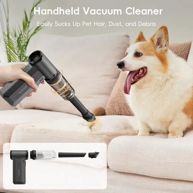 Alt view image 4 of 7 - Electric Compressed Air Duster, Handheld Cordless 2 in 1 Air Blower and Vacuum, 130000RPM Electirc Turbo Jet Blower, Stepless Speed Motor, Type-C Fast Charge for Computer, Keyboard, Car, Pet House